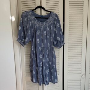 Old Navy Blue Smocked Neck Puff Sleeve Tiered Mini Swing Dress